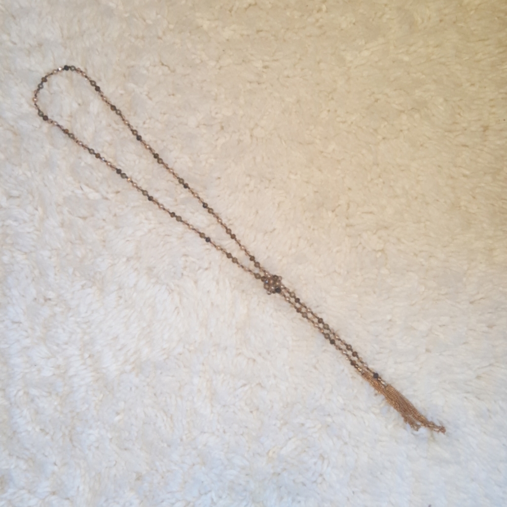 Golden Beaded Tied Tassel Necklace - Picture 2 of 7